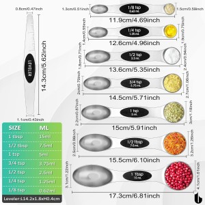 Urbanstrive 8 Pcs Upgraded Magnetic Measuring Spoons Set Stainless Steel Dual Sided for Liquid Dry Food Measuring Cups Spoons Set Fits in Spice Jar Kitchen Gadgets Including Leveler, Silver