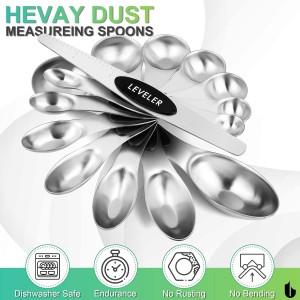 Urbanstrive 8 Pcs Upgraded Magnetic Measuring Spoons Set Stainless Steel Dual Sided for Liquid Dry Food Measuring Cups Spoons Set Fits in Spice Jar Kitchen Gadgets Including Leveler, Silver