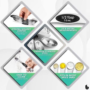 Urbanstrive 8 Pcs Upgraded Magnetic Measuring Spoons Set Stainless Steel Dual Sided for Liquid Dry Food Measuring Cups Spoons Set Fits in Spice Jar Kitchen Gadgets Including Leveler, Silver