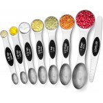 Urbanstrive 8 Pcs Upgraded Magnetic Measuring Spoons Set Stainless Steel Dual Sided for Liquid Dry Food Measuring Cups Spoons Set Fits in Spice Jar Kitchen Gadgets Including Leveler, Silver
