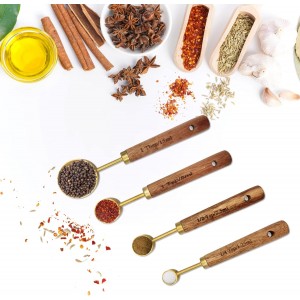 Gold Measuring Cups and Spoons Set with Fragrant Wood Handle, Measuring Cups, Metal Measuring Spoons and Measuring Cup Set for Cooking & Baking, Set of 8 pcs