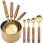 Gold Measuring Cups and Spoons Set with Fragrant Wood Handle, Measuring Cups, Metal Measuring Spoons and Measuring Cup Set for Cooking & Baking, Set of 8 pcs