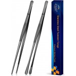 JETKONG 2 Pcs 12-Inch Kitchen Tweezers Tongs with Precision Serrated Tips, Stainless Steel Chef Tweezer Professional Cooking Tweezers for BBQ, Plating and Serving (12-Inch, Black)
