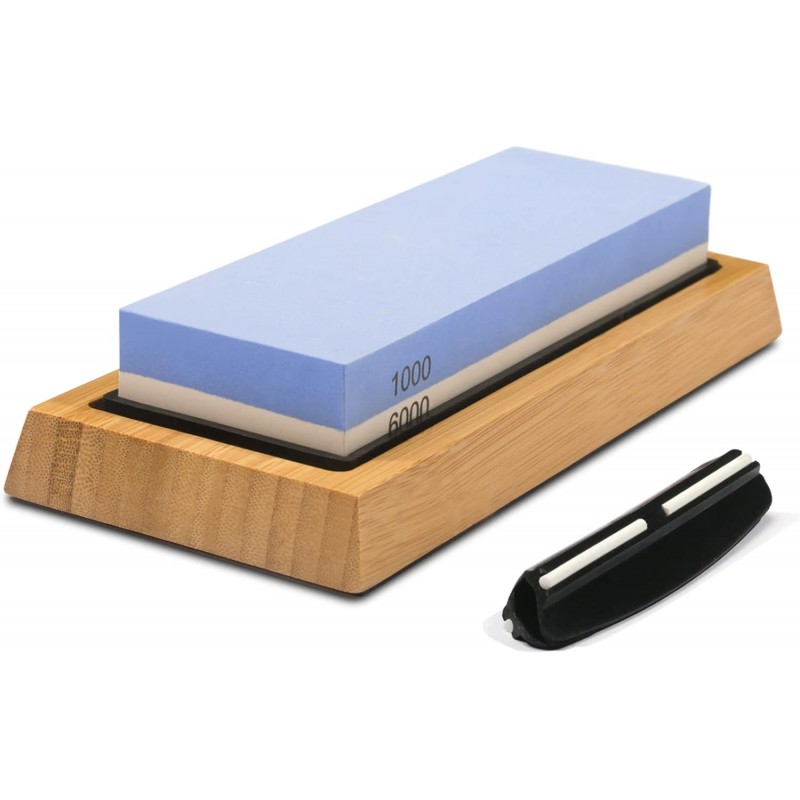 Whetstone Knife Sharpening Stone Kit - Double Sided Whetstone Knife Sharpener 1000/6000 Grit, Professional Honing Sharpening Stone Set With Slip-Resistant Bamboo Base and Angle Guide