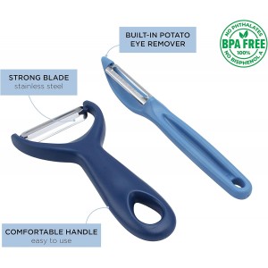 Social Chef 2-Piece Vegetable Peeler Set- Set of 2 Stainless Steel Blade Vegetable Peelers Set - Y Peeler and Swivel Peeler for Peeling Potatoes, Vegetables and Fruits (Navy)
