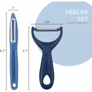 Social Chef 2-Piece Vegetable Peeler Set- Set of 2 Stainless Steel Blade Vegetable Peelers Set - Y Peeler and Swivel Peeler for Peeling Potatoes, Vegetables and Fruits (Navy)