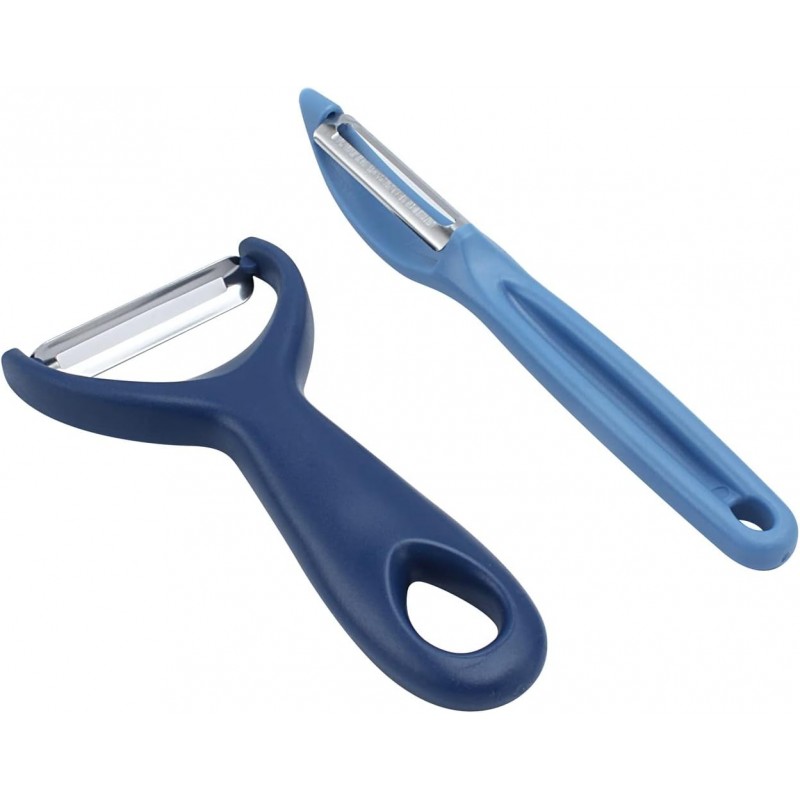Social Chef 2-Piece Vegetable Peeler Set- Set of 2 Stainless Steel Blade Vegetable Peelers Set - Y Peeler and Swivel Peeler for Peeling Potatoes, Vegetables and Fruits (Navy)