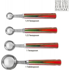 Totally Bamboo Baltique Marrakesh Collection 4-Piece Measuring Spoon Set, Includes 1/4 Teaspoon, 1/2 Teaspoon, 1 Teaspoon & 1 Tablespoon Measurements, Stainless Steel Spoons w/Wood Handle for Cooking
