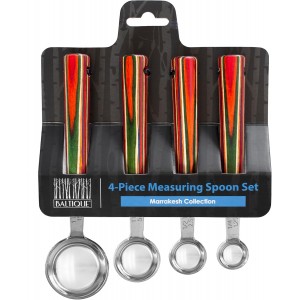 Totally Bamboo Baltique Marrakesh Collection 4-Piece Measuring Spoon Set, Includes 1/4 Teaspoon, 1/2 Teaspoon, 1 Teaspoon & 1 Tablespoon Measurements, Stainless Steel Spoons w/Wood Handle for Cooking