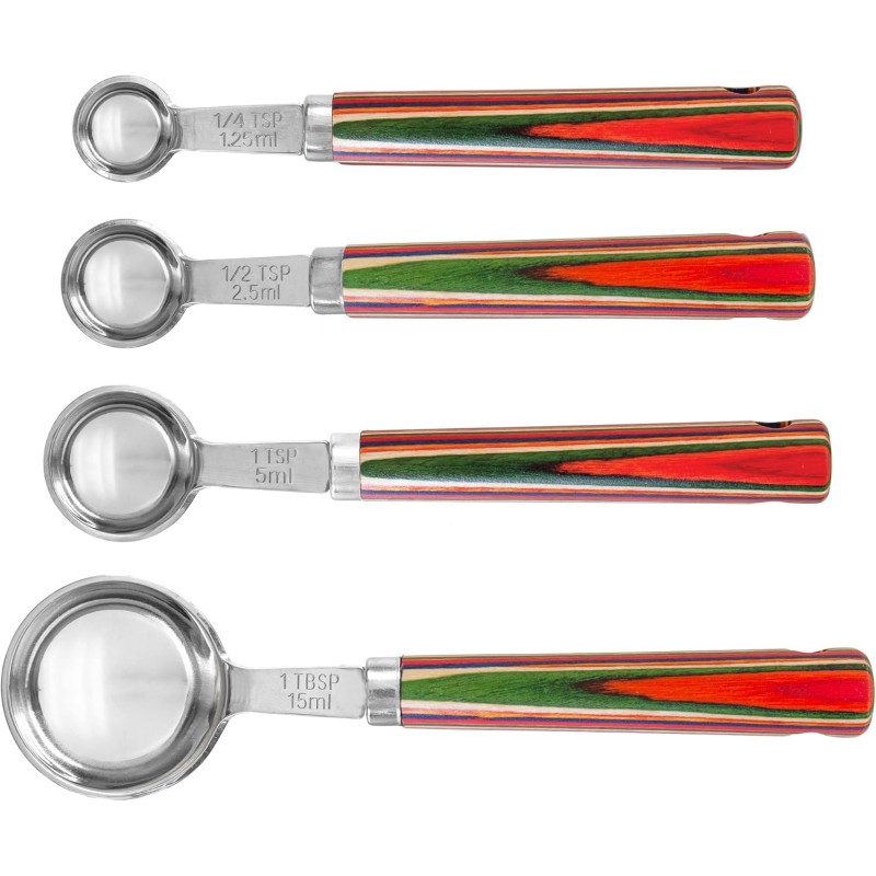 Totally Bamboo Baltique Marrakesh Collection 4-Piece Measuring Spoon Set, Includes 1/4 Teaspoon, 1/2 Teaspoon, 1 Teaspoon & 1 Tablespoon Measurements, Stainless Steel Spoons w/Wood Handle for Cooking