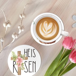 Whaline 6 Pcs Easter Ceramic Coaster Set Bunny Rabbit Egg Flowers Drink Coasters with Holder Watercolor Absorbent Coasters for Easter Spring Home Decor Table Protection Housewarming Gift