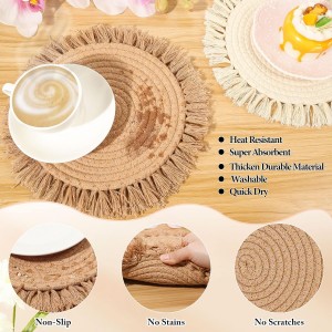 13 Inch Round Cotton Placemat Set of 4 Boho Placemats Table Mats Woven Washable Table Placemats for Fall Kitchen Dining Home Farmhouse Thanksgiving Christmas Decoration Heat Resistant Place Mat