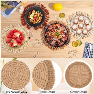 13 Inch Round Cotton Placemat Set of 4 Boho Placemats Table Mats Woven Washable Table Placemats for Fall Kitchen Dining Home Farmhouse Thanksgiving Christmas Decoration Heat Resistant Place Mat