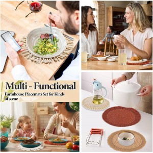 13 Inch Round Cotton Placemat Set of 4 Boho Placemats Table Mats Woven Washable Table Placemats for Fall Kitchen Dining Home Farmhouse Thanksgiving Christmas Decoration Heat Resistant Place Mat