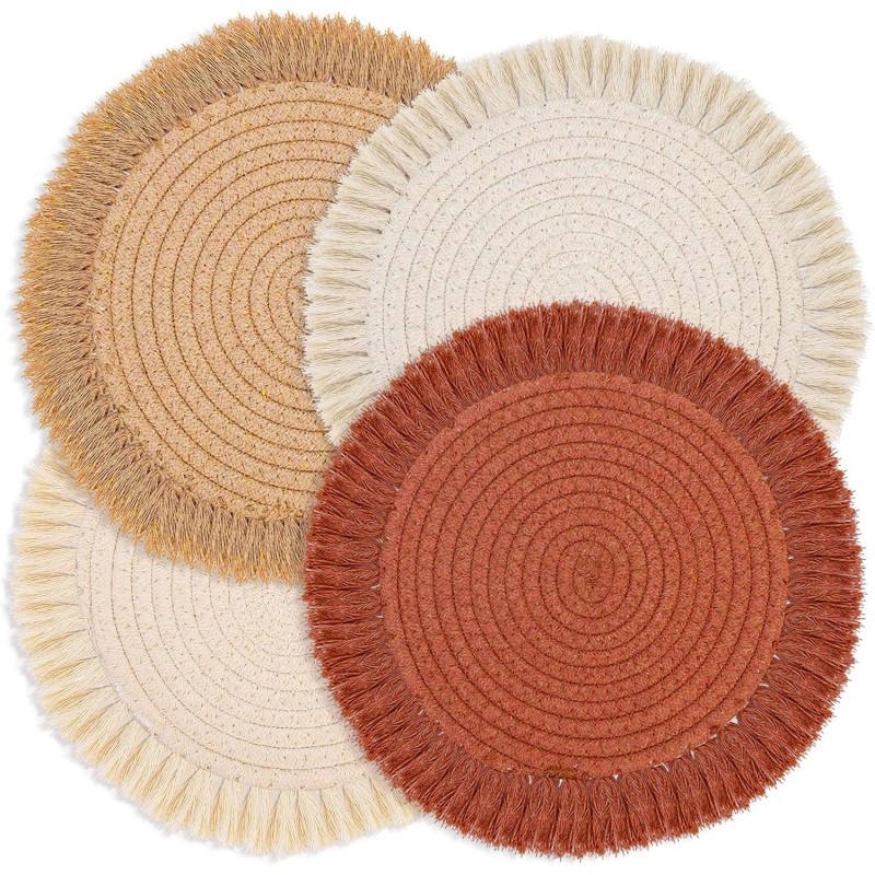 13 Inch Round Cotton Placemat Set of 4 Boho Placemats Table Mats Woven Washable Table Placemats for Fall Kitchen Dining Home Farmhouse Thanksgiving Christmas Decoration Heat Resistant Place Mat