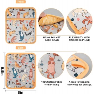 Pot Holders Set of 2 Heat Resistant 480℉ Kitchen 100% Cotton Comfortable Lining Printing Fox Flower Women Men Home Cooking Baking Microwave BBQ Gift (Cat potholder)