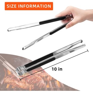 4 Pack Premium Stainless Steel Kitchen Tongs, Serving Tongs for Cooking, XEVOM Metal Food Tongs with Non-Slip Grip, Heat Resistant Grill Tongs 10 inch