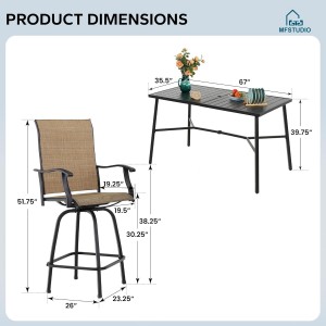 MFSTUDIO Patio Bar Set of 7, Outdoor Bar Height Table and Chairs, 1 x Heavy Duty Metal Slat High Top Bar Table with 6 x Swivel Outdoor Bar Stool, Breathable Textilene Fabric