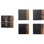 Marble and Acacia Wood 2-Tone Coasters, Black and Natural, Set of 4