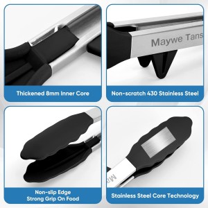 5-Pack Silicone Tongs for Cooking,Maywe Tanso 4PCS 13-Inch Kitchen Tongs with Silicone Tips,Nonstick Stainless Steel Tong for Steak Pie Pizza Pasta Spaghetti Salad BBQ Buffet,Plus Brush