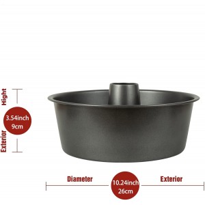 Non-Stick Angel Food Cake Pan 10 inch, Made of Heavy Duty Dark Grey Aluminum for Home Kitchen