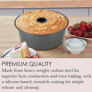 Non-Stick Angel Food Cake Pan 10 inch, Made of Heavy Duty Dark Grey Aluminum for Home Kitchen