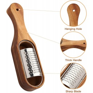 Cheese Grater With Container - Stainless Steel Cheese Grater With Wood Handle Shredder Zester Grater Box Kitchen Handheld Cheese Spoon Grater