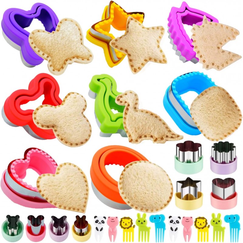 BANIC 26Pcs Sandwich Cutter and Sealer Set, Uncrustable Sandwich Cutters, Cookie Fruit Cutter Shapes, Lunch Bento Box Accessories with Square Heart Dinosaur Unicorn etc