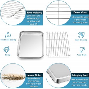 P&P CHEF 10.4 Inch Baking Oven Sheet Pan with Rack & Mat for Cookie, Stainless Steel Oven Sheet Tray Cooling Rack and Silicone Mat for Baking & Roasting, Dishwasher Safe & Healthy, 3Pcs