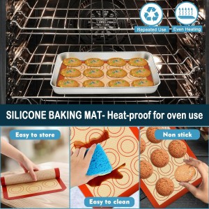 P&P CHEF 10.4 Inch Baking Oven Sheet Pan with Rack & Mat for Cookie, Stainless Steel Oven Sheet Tray Cooling Rack and Silicone Mat for Baking & Roasting, Dishwasher Safe & Healthy, 3Pcs