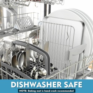 P&P CHEF 10.4 Inch Baking Oven Sheet Pan with Rack & Mat for Cookie, Stainless Steel Oven Sheet Tray Cooling Rack and Silicone Mat for Baking & Roasting, Dishwasher Safe & Healthy, 3Pcs