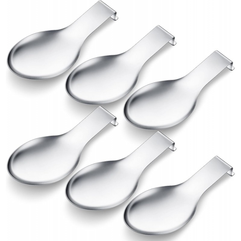 Nuanchu 6 Pcs Stainless Steel Spoon Rest Spatula Ladle Holder Spoon for Stove Top Heavy Duty Spatula Holder for Countertop Dishwasher Safe Utensil Rest for Kitchen, 3.8 x 9.6