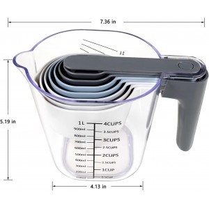 Measuring Cups and Spoons set 10 Pieces, Stackable Measuring Cup with Lid, Kitchen Cooking Baking Measuring Spoons Set for Liquid and Dry, BPA Free, Dishwasher Safe