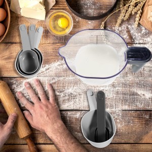 Measuring Cups and Spoons set 10 Pieces, Stackable Measuring Cup with Lid, Kitchen Cooking Baking Measuring Spoons Set for Liquid and Dry, BPA Free, Dishwasher Safe