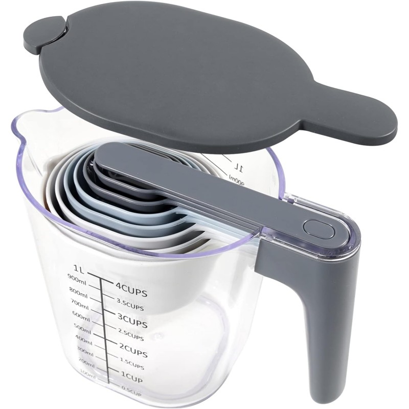 Measuring Cups and Spoons set 10 Pieces, Stackable Measuring Cup with Lid, Kitchen Cooking Baking Measuring Spoons Set for Liquid and Dry, BPA Free, Dishwasher Safe