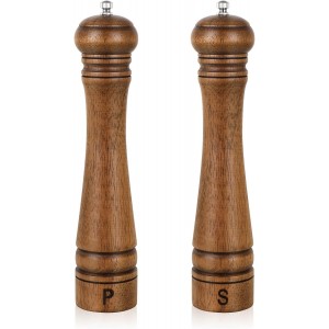 Pack of 2 Wood Pepper Grinder Set, 10 In...