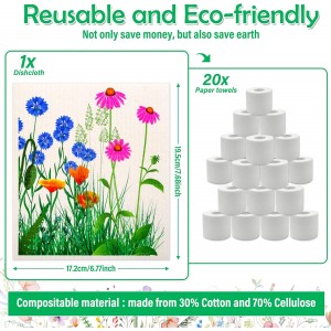 Lucomb Swedish Dish Cloths for Kitchen, 8 Pack Reusable Kitchen Dish Rags Quick Drying Assorted Cleaning Towels for Counters Dishes Home Bar Table Wiping