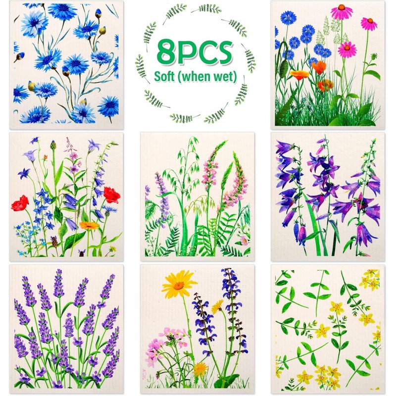 Lucomb Swedish Dish Cloths for Kitchen, 8 Pack Reusable Kitchen Dish Rags Quick Drying Assorted Cleaning Towels for Counters Dishes Home Bar Table Wiping