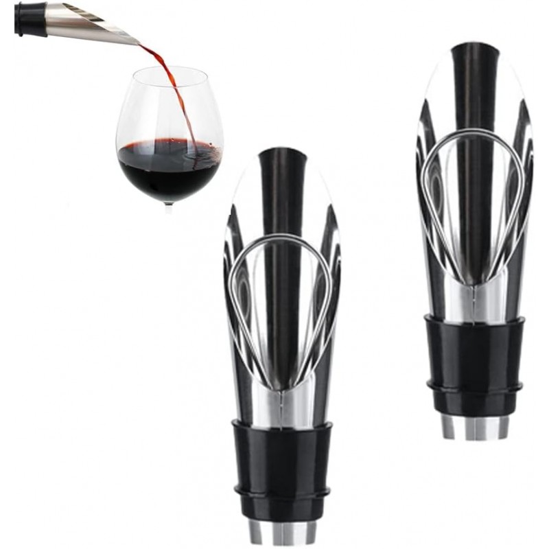 Wine Aerator Stainless Steel Wine Bottle Pourers and Stoppers 2-in-1 Steel Champagne Sealed Cap Stopper Wine Spout Pourer for Whiskey, Tequila, Other Liquor Wine Gift Set(2PCS)