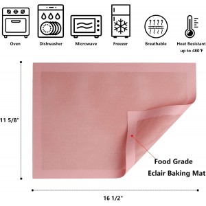 AMYONE Perforated Baking Mats, 2 PCS Pink Eclair Silicone Mat for Half Sheet, Non-Stick Reusable Oven Liners for Making Bread/Pizza/Pastry/Cookie 11 5/8
