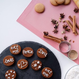 AMYONE Perforated Baking Mats, 2 PCS Pink Eclair Silicone Mat for Half Sheet, Non-Stick Reusable Oven Liners for Making Bread/Pizza/Pastry/Cookie 11 5/8