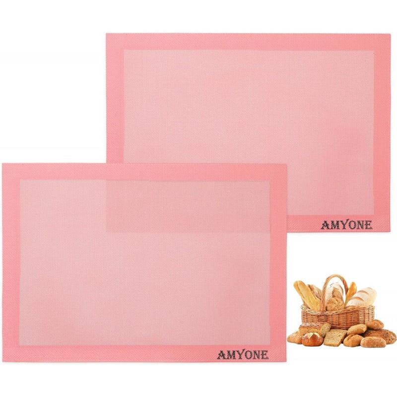 AMYONE Perforated Baking Mats, 2 PCS Pink Eclair Silicone Mat for Half Sheet, Non-Stick Reusable Oven Liners for Making Bread/Pizza/Pastry/Cookie 11 5/8