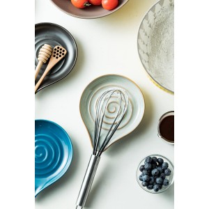 Spoon Rest, Large Ceramic Spoon Holder for Stove Top, Heat-Resistant Cooking Spoon Rest for Kitchen Counter Decor, 5 Inches (Gray)