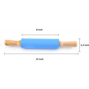 15-inch Silicone Rolling Pin for Baking, Non-stick Surface and Comfortable Wood Handles