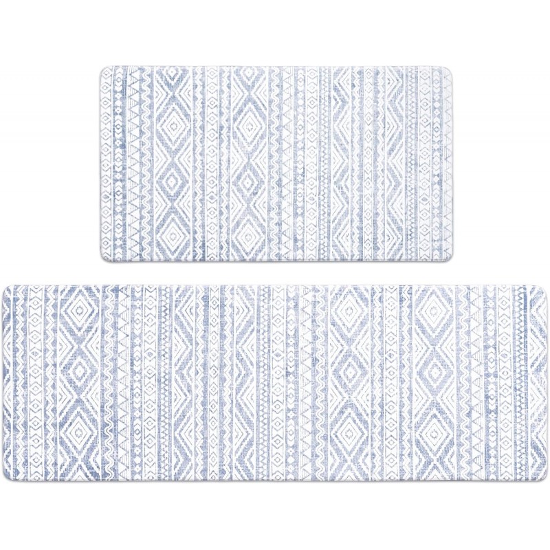 FRESHMINT Anti Fatigue Kitchen Mats for Floor 2 Piece Set, Waterproof & Non-Skid Boho Kitchen Rugs, Cushioned Kitchen Mat for Standing Washable Comfort Desk Kitchen Runners, 17x30+17x47