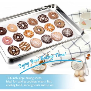TeamFar Baking Sheet, 17.6’’ x 13’’ x 1’’ Stainless Steel Large Cookie Sheet Baking Tray Pan for Oven, Non-Toxic & Healthy, Rust Free & Heavy Duty, Mirror Finish & Dishwasher Safe