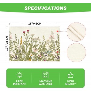 Artoid Mode Antique Herbs and Wild Flowers Summer Placemats Set of 4, 12x18 Inch Seasonal Wildflower Spring Table Mats for Party Kitchen Dining Decoration