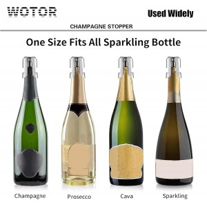 WOTOR Champagne Stoppers Stainless Steel, Prosecco Bottle Stopper with Food Grade Silicone, Reusable Champagne Cork & Saver, Leak proof Keep Fresh (Silver, 2 Pack)