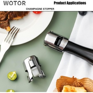 WOTOR Champagne Stoppers Stainless Steel, Prosecco Bottle Stopper with Food Grade Silicone, Reusable Champagne Cork & Saver, Leak proof Keep Fresh (Silver, 2 Pack)