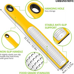 Urbanstrive Zester Grater with Handle, Lemon Zester Cheese Grater for Kitchen Stainless Steel, Graters for Parmesan Cheese Garlic Nutmeg Chocolate Fruits Vegetables Ginger, Fine, Yellow